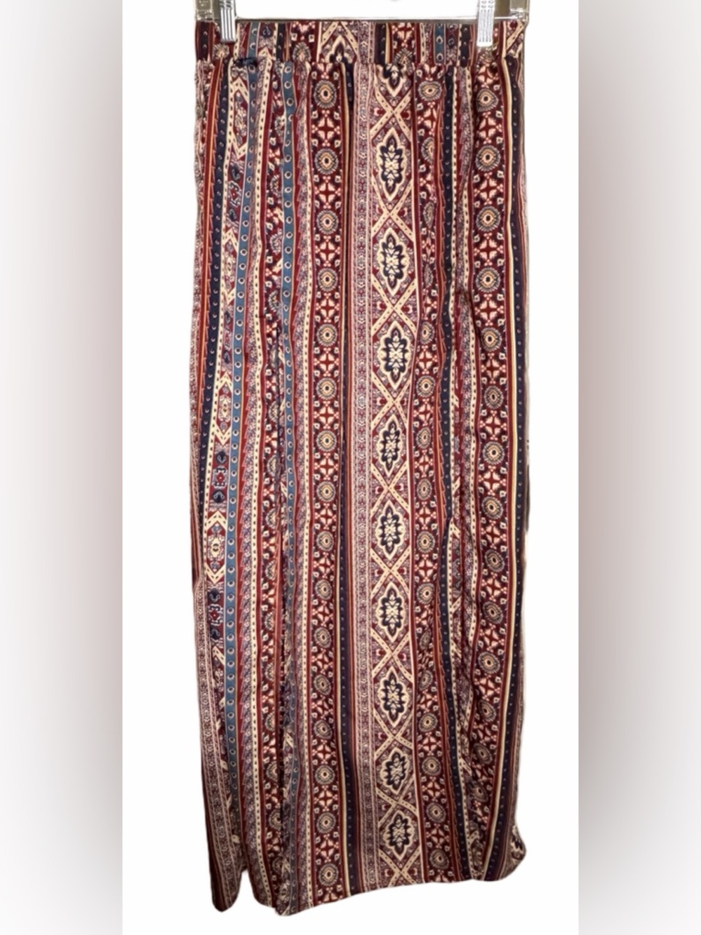 Nasty Gal Boho Stripe Maxi Skirt in Burgundy, Navy & Cream Double Front Slit